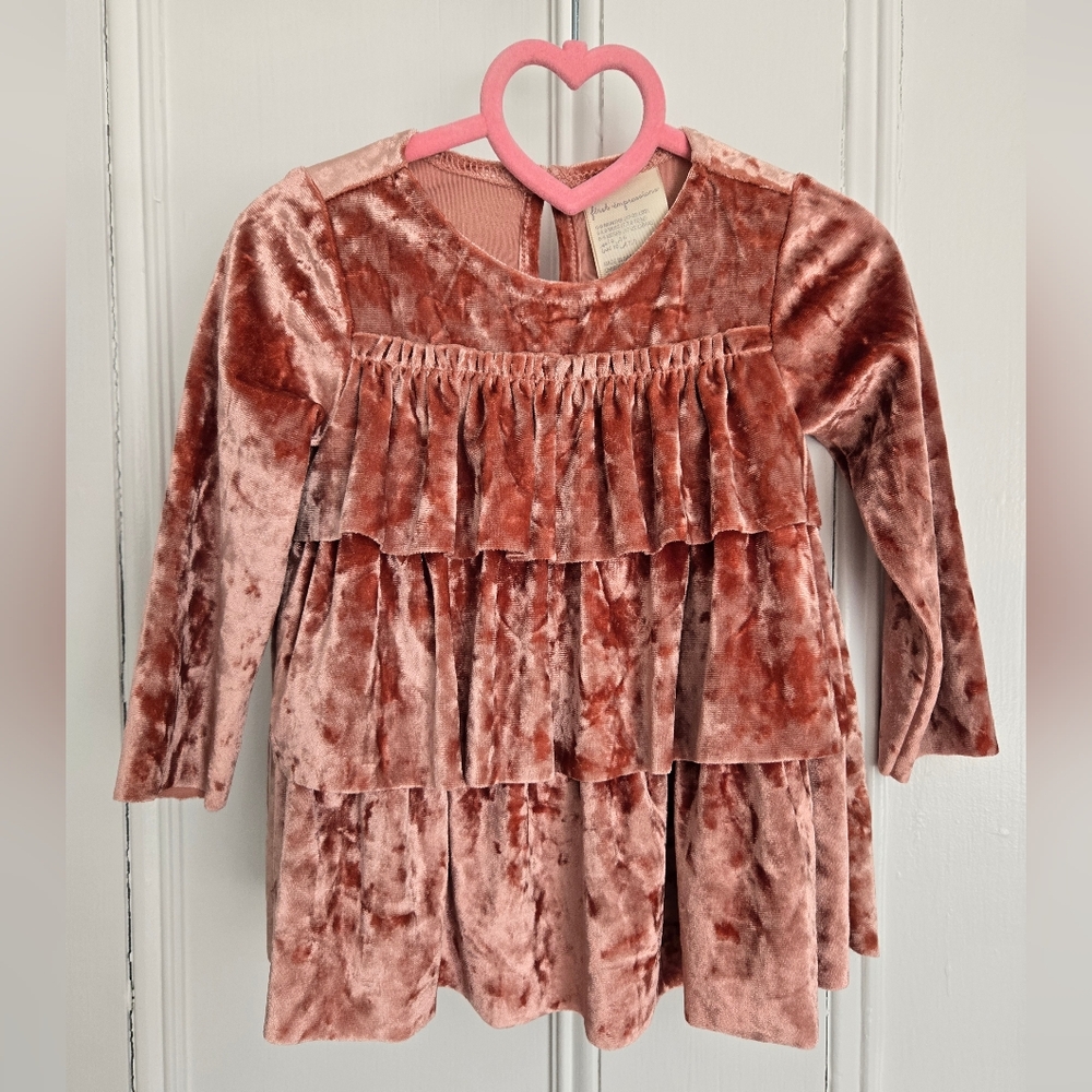 Luxurious Crushed Velvet Rose Gold Baby Dress by First Impressions